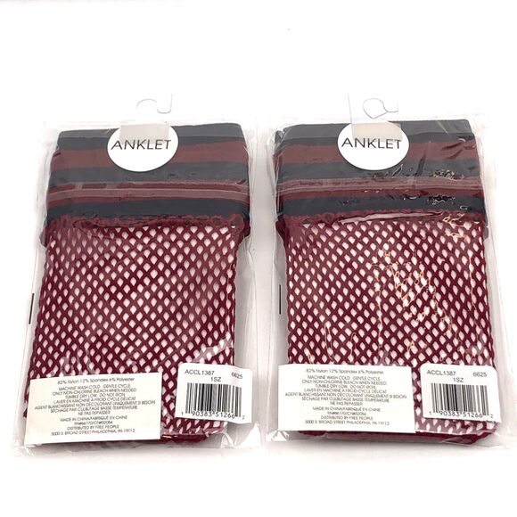 NEW 2 Pairs Free People Riot Sport Fishnet Ankle Socks Anklet Wine Red One Size - Picture 4 of 5